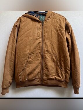 Woolrich Green Label Canvas Work Hooded Plaid Lined Jacket Sz L